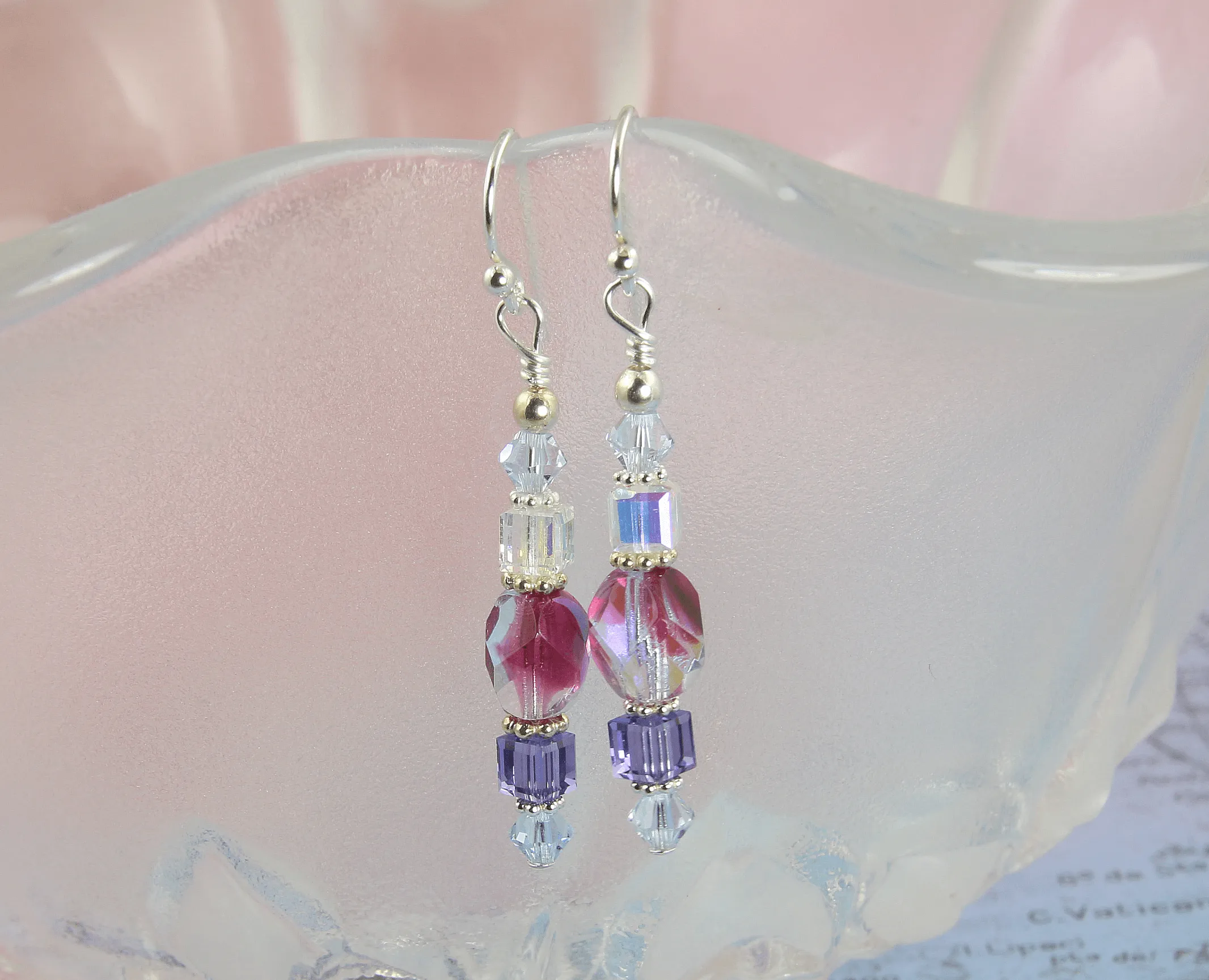 Fuchsia Tanzanite Crystal Beaded Earrings