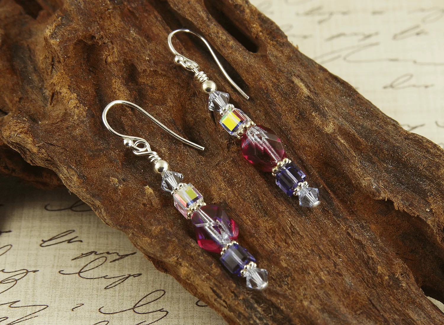 Fuchsia Tanzanite Crystal Beaded Earrings