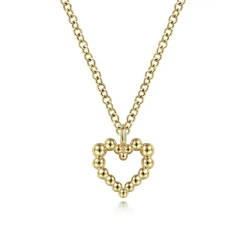 Gabriel & Co | 14K Yellow Gold Bujukan Bead Open Heart Pendant Necklace