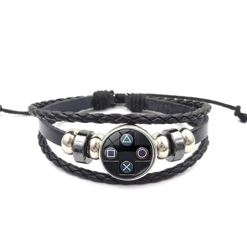 Game Controller Snap Leather Bracelet Men And Women Fashion Personalized Bracelet Handmade Multi-layer Beaded Weave Carrying Strap