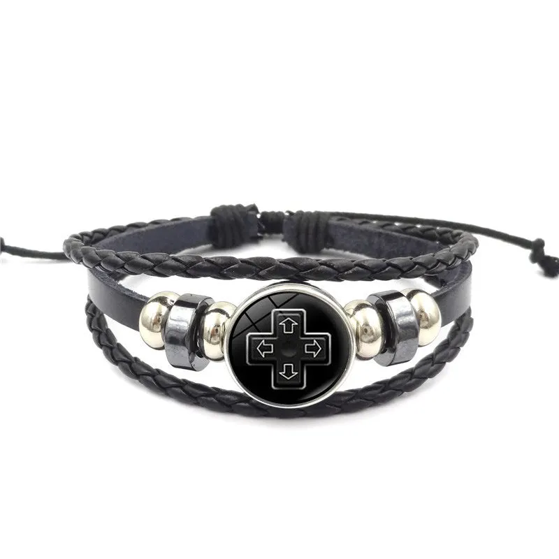 Game Controller Snap Leather Bracelet Men And Women Fashion Personalized Bracelet Handmade Multi-layer Beaded Weave Carrying Strap