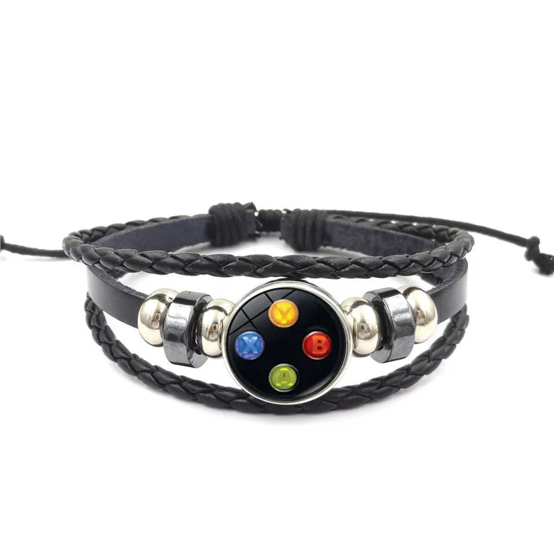 Game Controller Snap Leather Bracelet Men And Women Fashion Personalized Bracelet Handmade Multi-layer Beaded Weave Carrying Strap