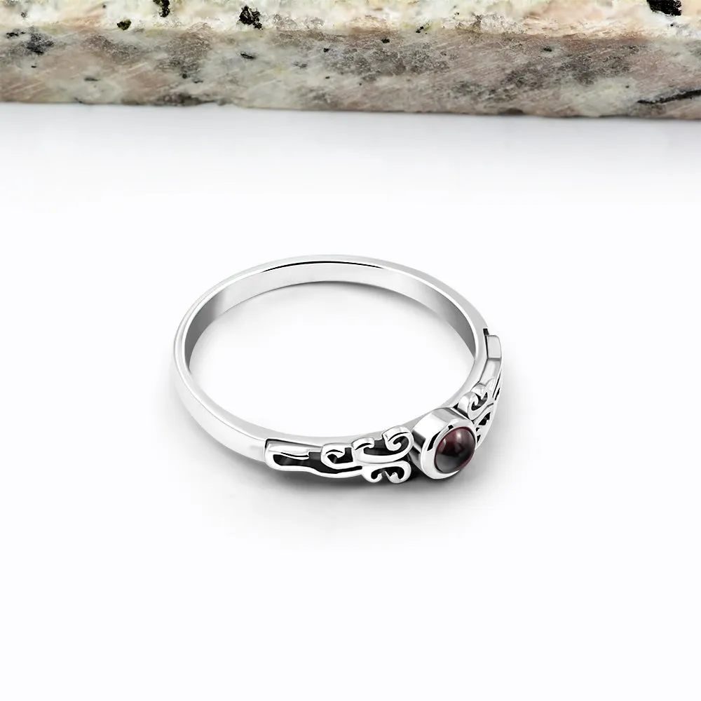 Garnet Stone Sterling Silver Ring