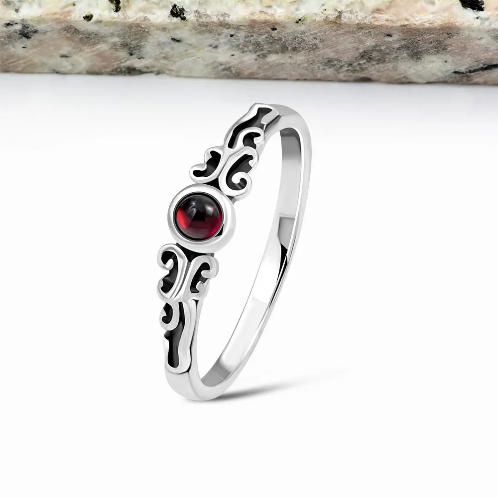 Garnet Stone Sterling Silver Ring