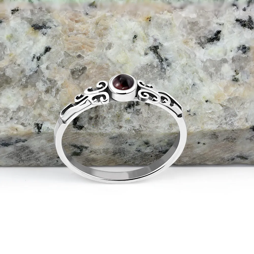 Garnet Stone Sterling Silver Ring