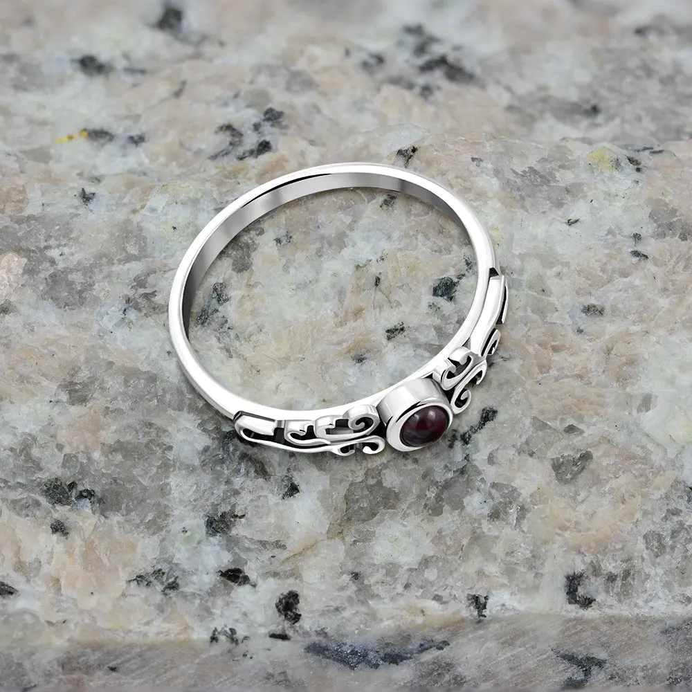 Garnet Stone Sterling Silver Ring