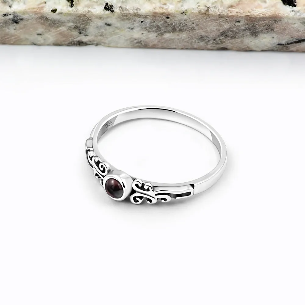 Garnet Stone Sterling Silver Ring