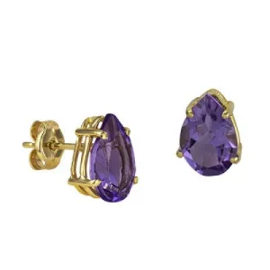 Genuine 9ct Yellow Gold Natural Amethyst Teardrop Studs Earrings 8mm x 10mm