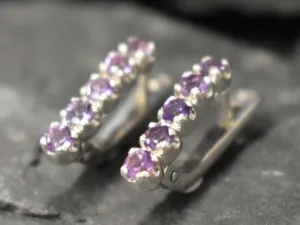 Genuine Amethyst Earrings - Purple Bar Earrings - Vertical Drop Earrings