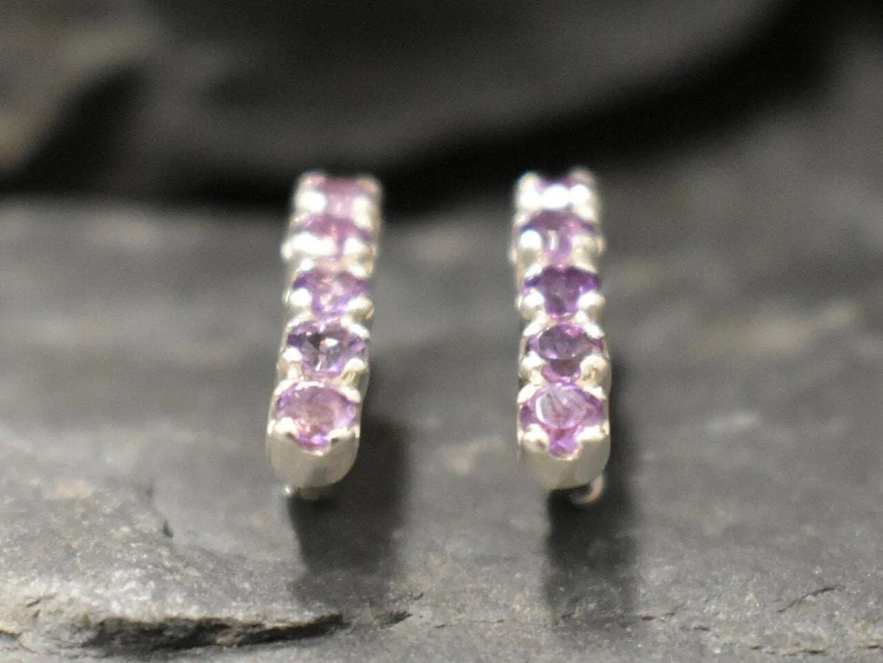 Genuine Amethyst Earrings - Purple Bar Earrings - Vertical Drop Earrings