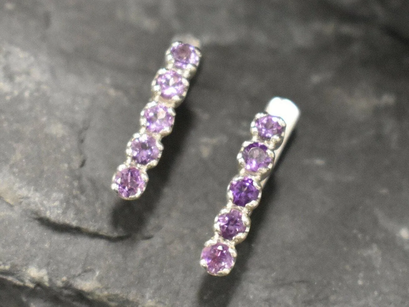 Genuine Amethyst Earrings - Purple Bar Earrings - Vertical Drop Earrings