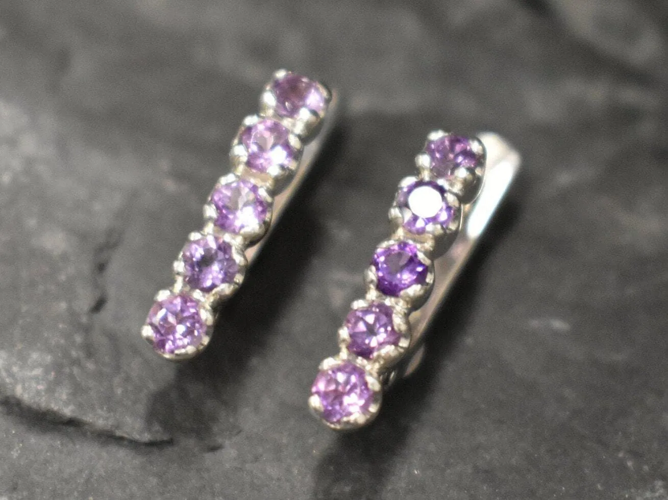 Genuine Amethyst Earrings - Purple Bar Earrings - Vertical Drop Earrings