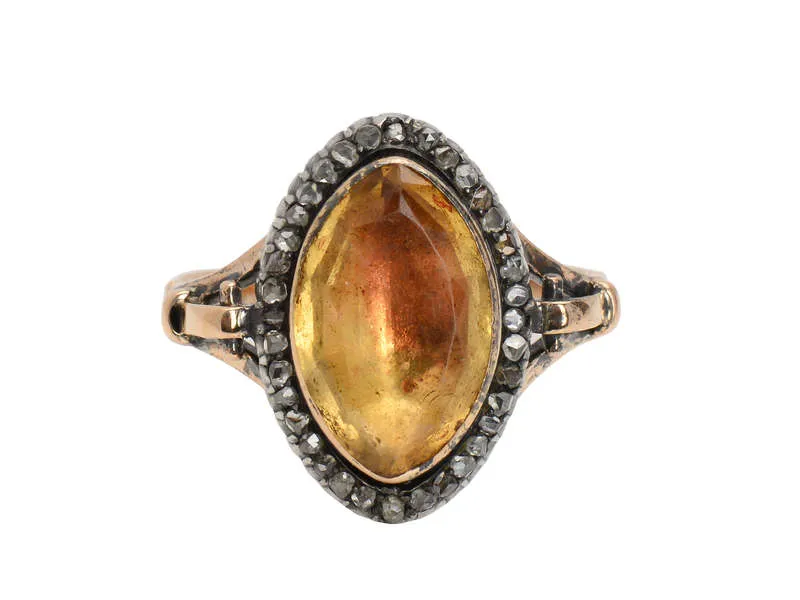 Georgian Foiled Citrine Diamond Ring