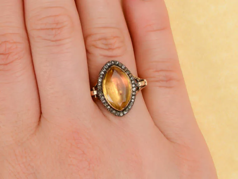 Georgian Foiled Citrine Diamond Ring