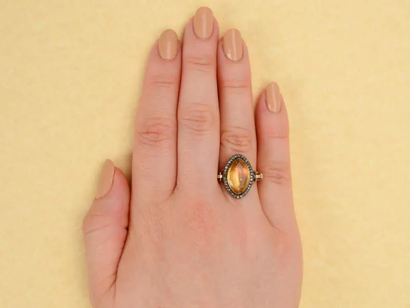 Georgian Foiled Citrine Diamond Ring