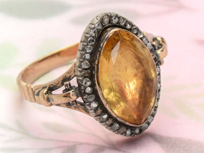 Georgian Foiled Citrine Diamond Ring