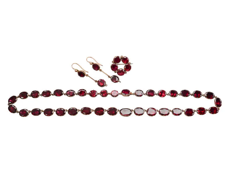 Georgian Garnet Rivière & Earrings in Original Box