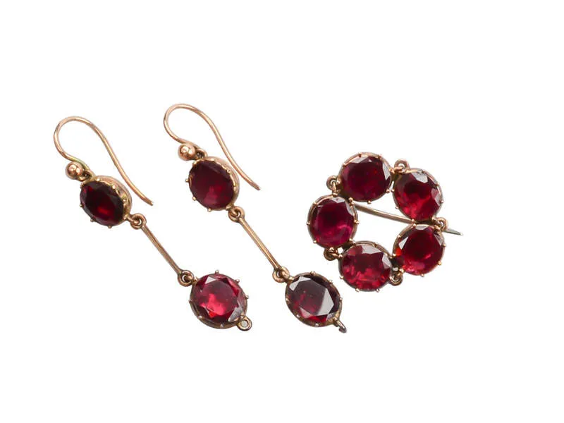 Georgian Garnet Rivière & Earrings in Original Box