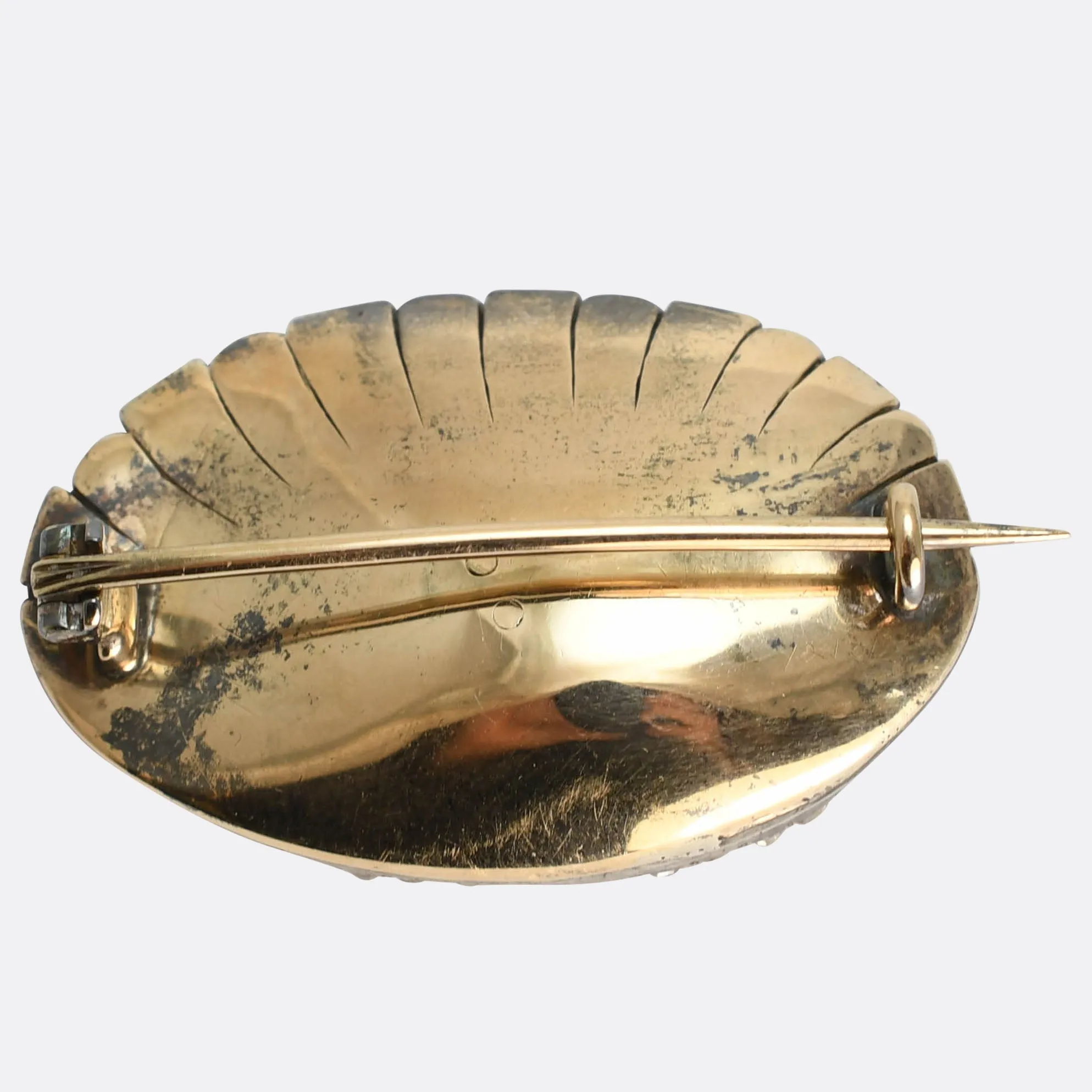 Georgian Natural Pearl & Rose Cut Diamond Oyster Brooch