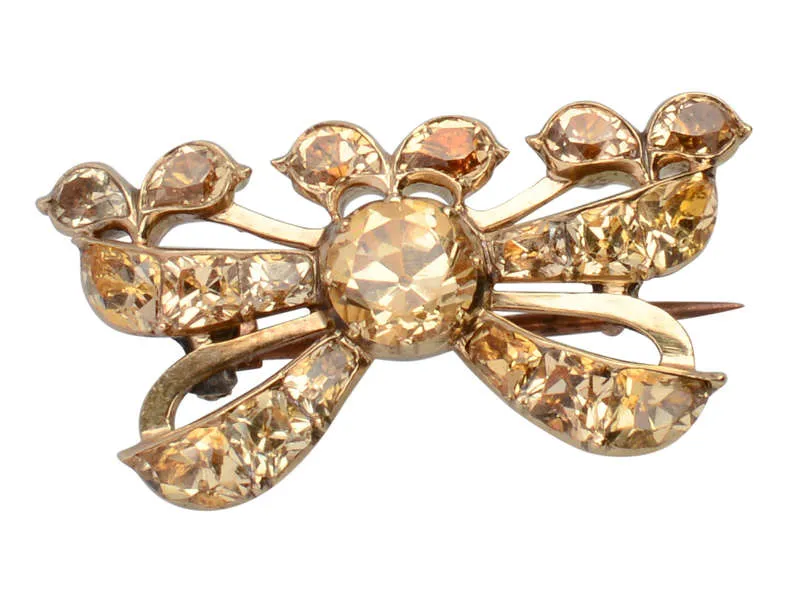 Georgian Precious Topaz Bow Motif Brooch in Gold