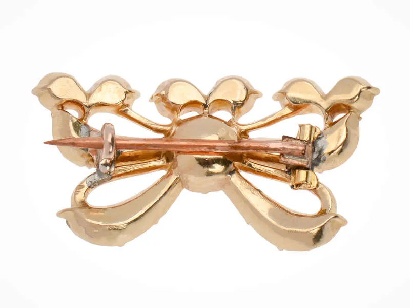 Georgian Precious Topaz Bow Motif Brooch in Gold