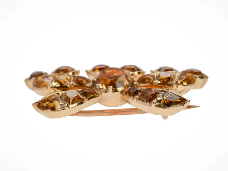 Georgian Precious Topaz Bow Motif Brooch in Gold