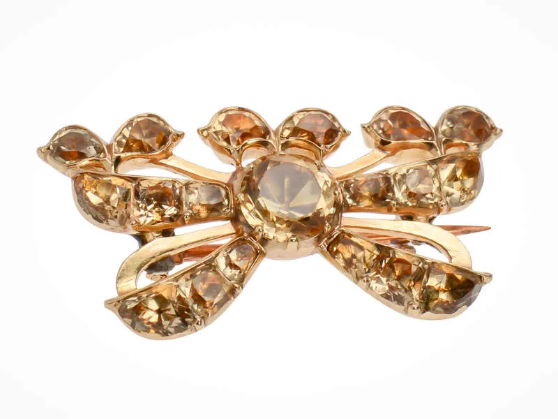 Georgian Precious Topaz Bow Motif Brooch in Gold