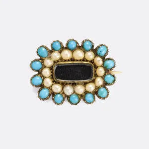 Georgian Turquoise & Pearl Locket Brooch