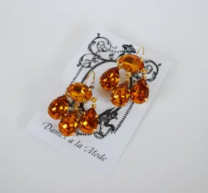 Girandole Earrings - Large Pear Swarovski Orange Topaz