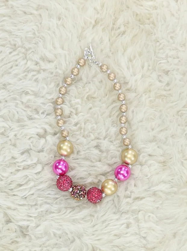 Gold & Magenta Bubblegum Necklace