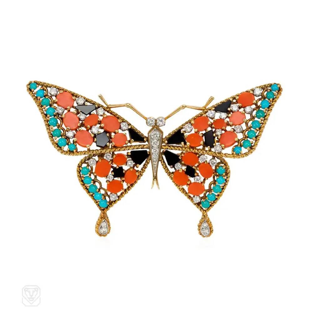 Gold and multigemstone butterfly brooch, Georges Lenfant