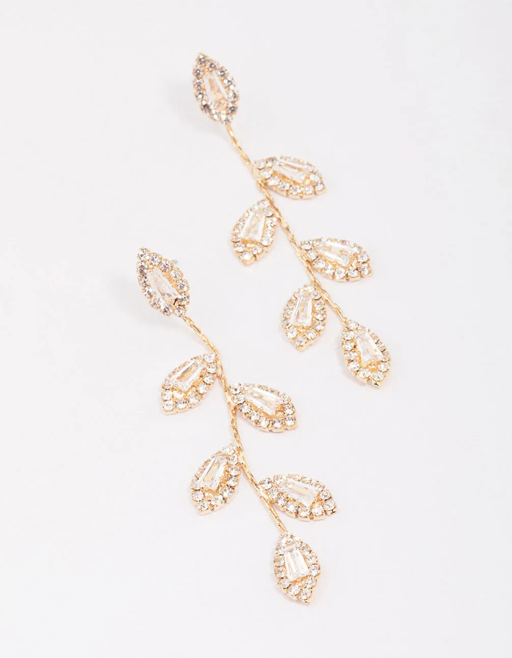 Gold Diamante Leaf Drop Earrings