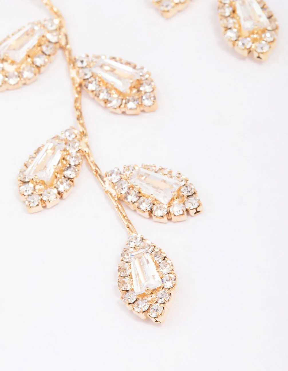 Gold Diamante Leaf Drop Earrings