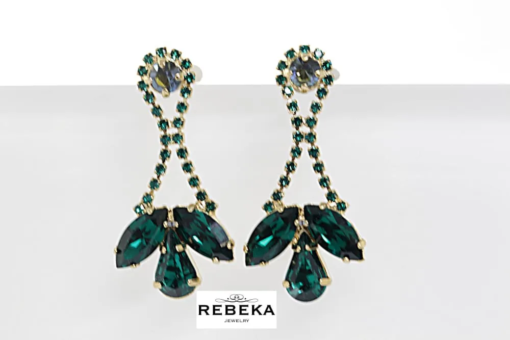 Gold Emerald Cluster Earrings