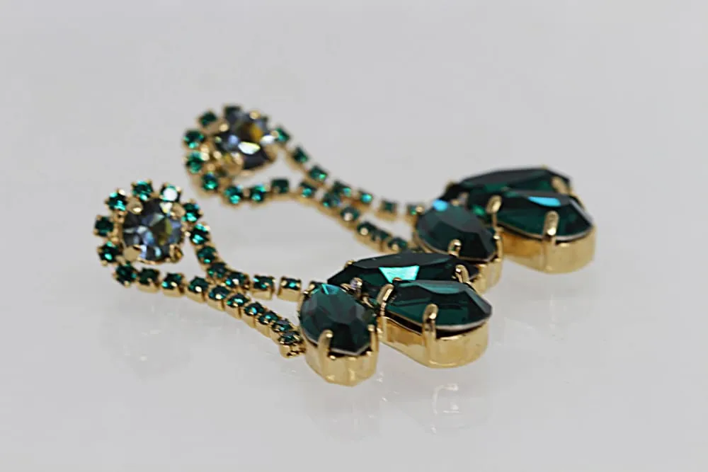 Gold Emerald Cluster Earrings