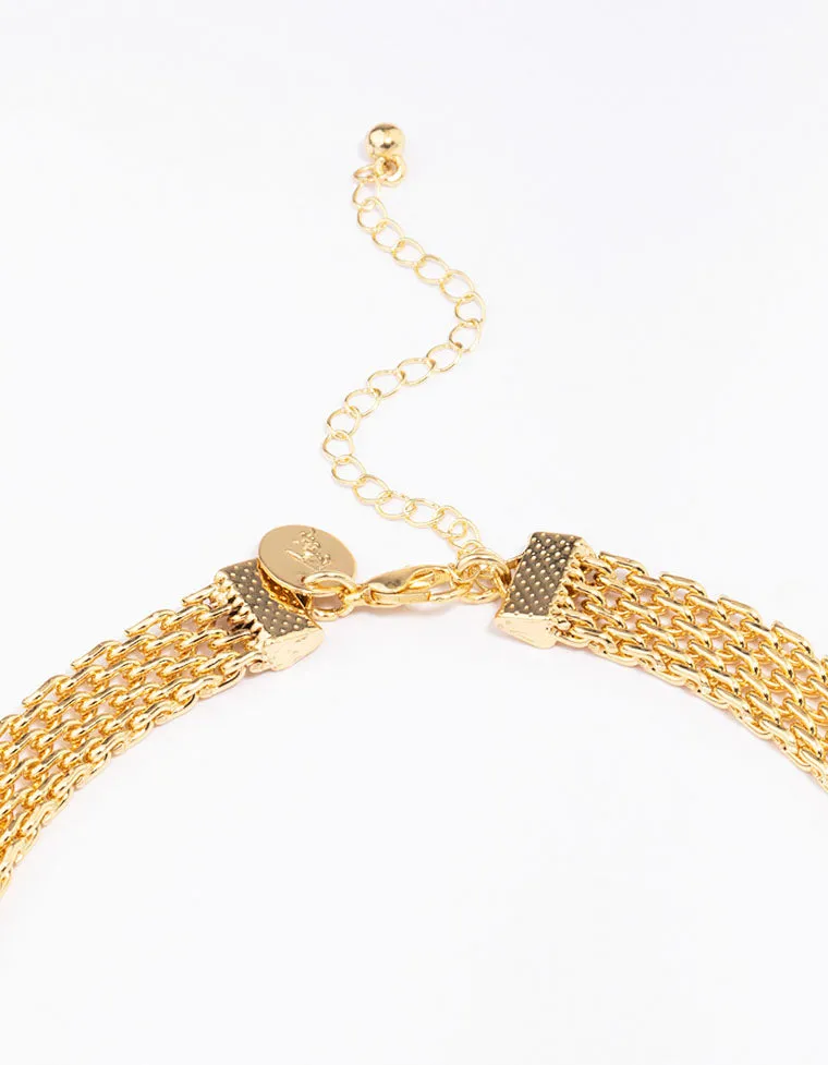 Gold Plated Chunky T Bar Chain Necklace