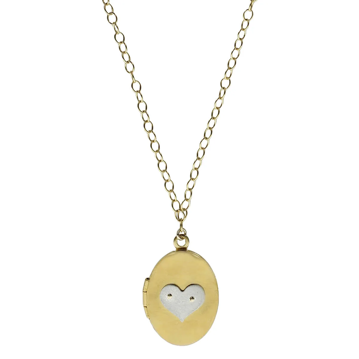 Gold With Sterling Heart Locket Necklace