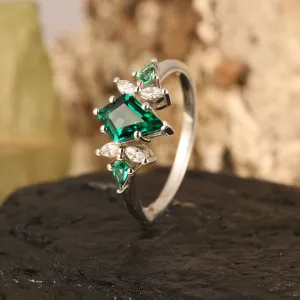 Green Sapphire Kite Ring Natural Agate Engagement Ring For Women- Unique Promise Ring- Gift For Her