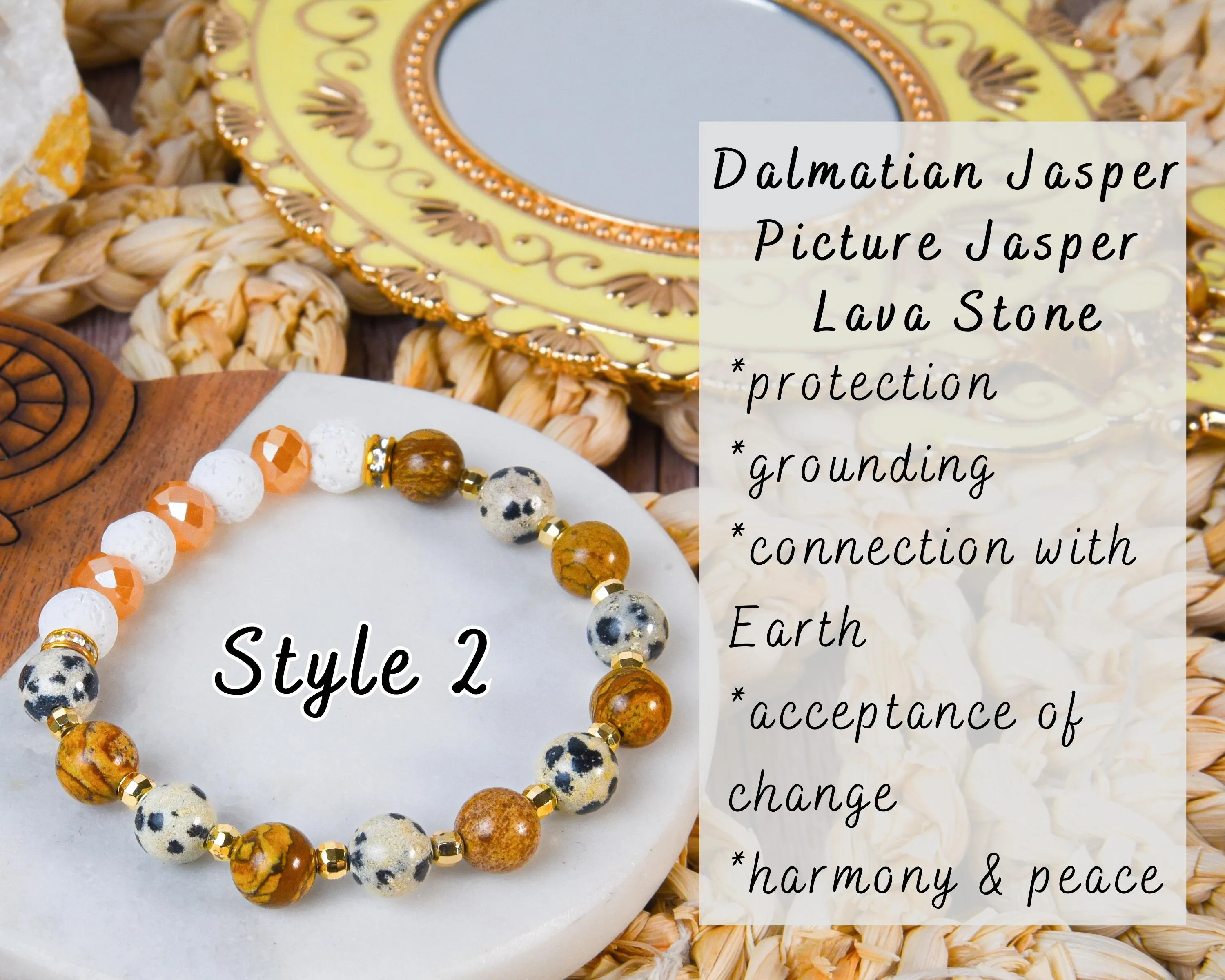 Grounding Boho Bracelet Stack, Lava Stone, Selenite, Howlite, Wood