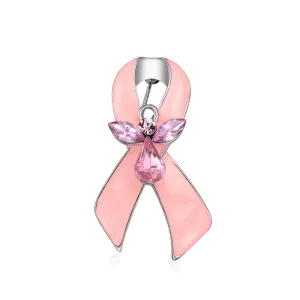 Guardian Angel Cancer Awareness Ribbon Brooche Pin - Crystal Enamel Support Symbol