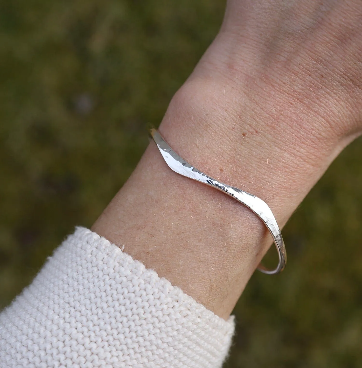 Hammered Single Wave Cuff Bracelet