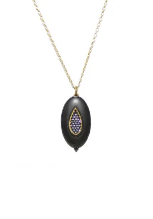 ILA Paris 14KYG  Blackened Silver Diamond Oval Locket Necklace