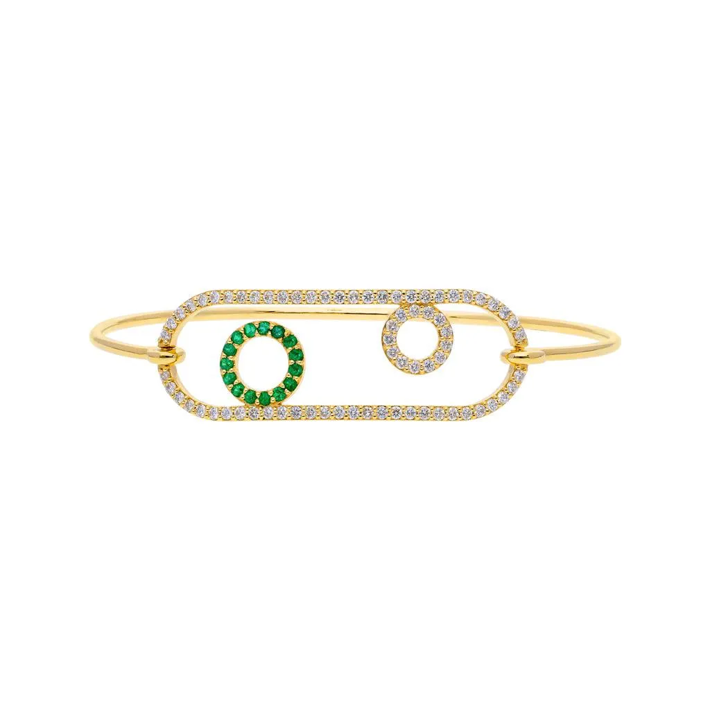 In Between Circles - Diamond Paper-Clip 14k Gold Bangle Bracelet