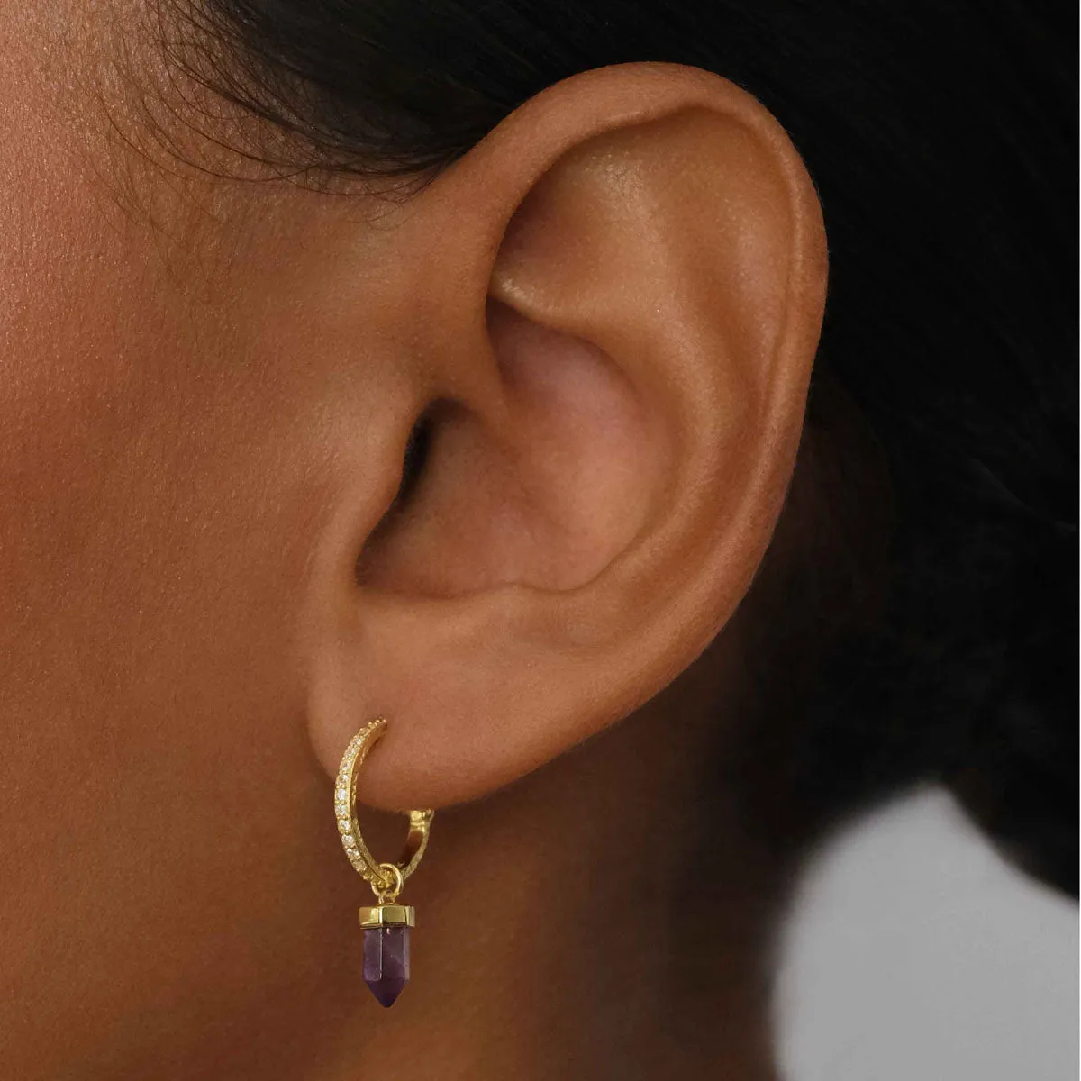 Intention Of Protection Amethyst Hoops Gold