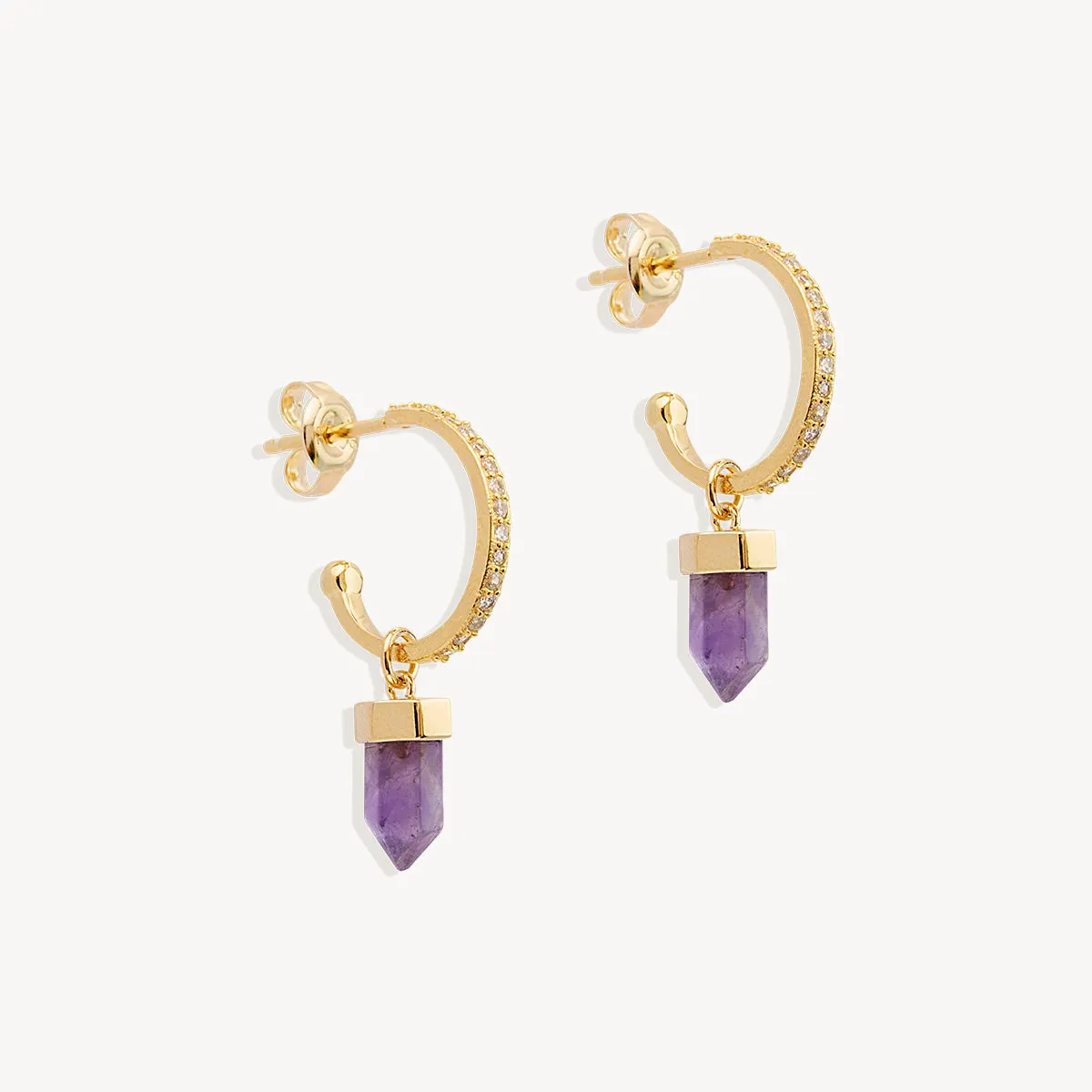 Intention Of Protection Amethyst Hoops Gold