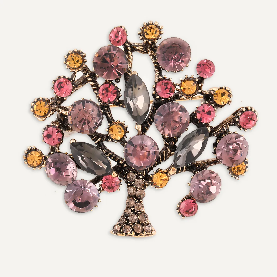 Iridescent Pink Crystal Tree Brooch