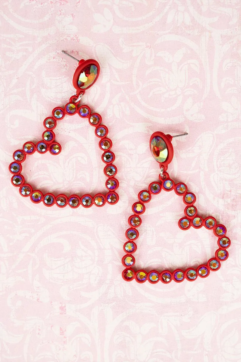 Iridescent Red Crystal Heart Earrings