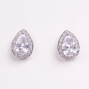 Isla Tear Drop Halo Crystal Bridal Stud Earrings