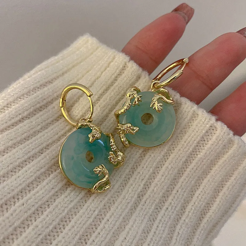 Jade Stone Donut Luxury Earrings