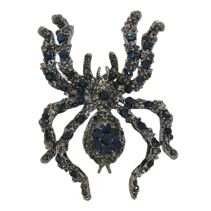 Jewelblings Awesome Royal Blue Crystal Rhinestone Statement Tarantula Spider Brooch Pin Goth Pendant Witch Costume Halloween Party Jewelry